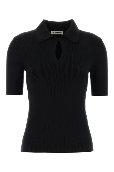 Jil Sander Short-sleeved Knit Polo Shirt In Black