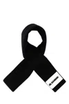 Jil Sander Rectangular Wool Scarf Soft Texture In Black