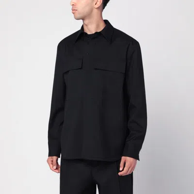 JIL SANDER BLACK WOOL SHIRT WITH POCKETS
