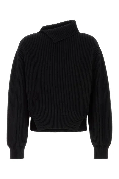 Jil Sander Black Wool Sweater In Animal Print