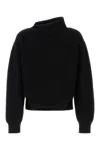 Jil Sander Asymmetric Neckline Cropped Wool Knit Sweater In Black