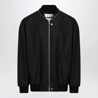 Jil Sander Black Zip Bomber Jacket In Cotton Men