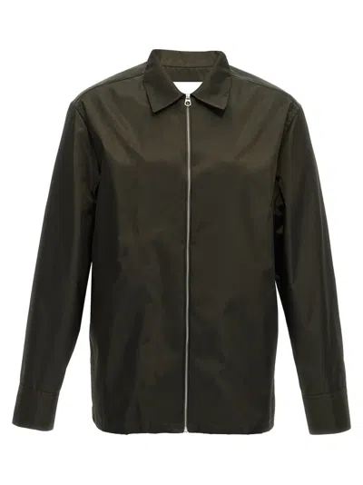 Jil Sander Black Zip Closure Shirt With Dropped Shoulders In Green