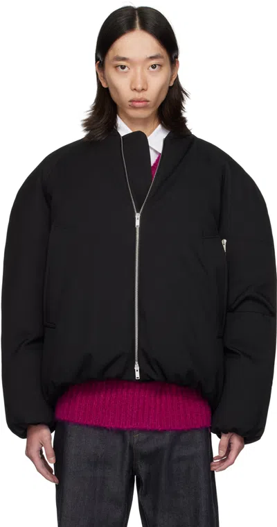 Jil Sander Black Zip Down Bomber Jacket In 001 Black