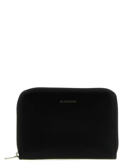 JIL SANDER BLACK ZIP LEATHER WALLET