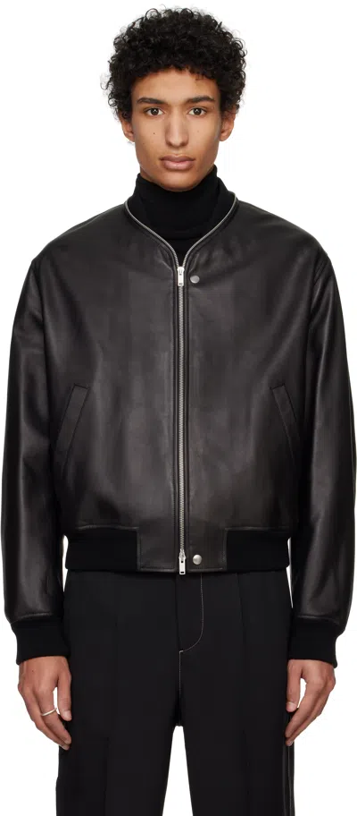 Jil Sander Black Zip Up Leather Bomber Jacket In 001 Black