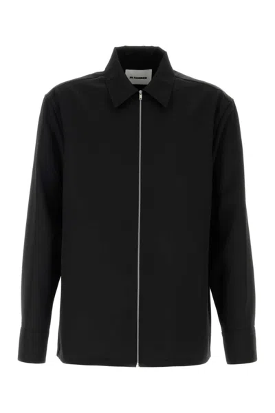 JIL SANDER BLACK ZIP-UP WOOL OVERSHIRT