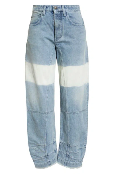 JIL SANDER BLEACH STRIPE ARTICULATED RAW HEM BUTTON FLY JEANS