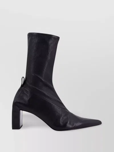 Jil Sander Block Heel Leather Ankle Boots In Black