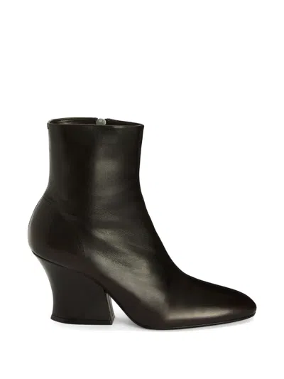 Jil Sander Lune Leather Ankle Boots Curved Heel In Black