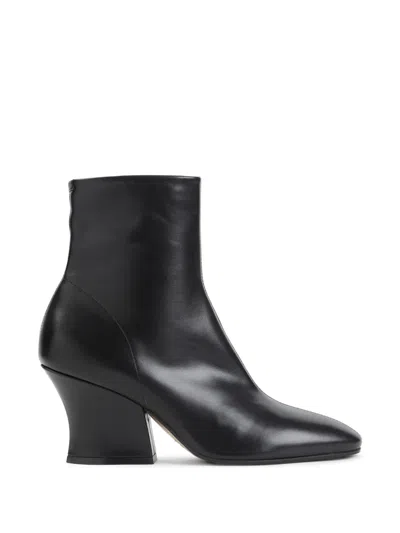Jil Sander Smooth Calfskin Leather Ankle Boots With Curved Heel And Round Toe In Black