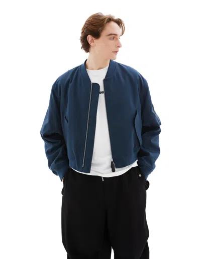 Jil Sander Blue Bomber Jacket In Black