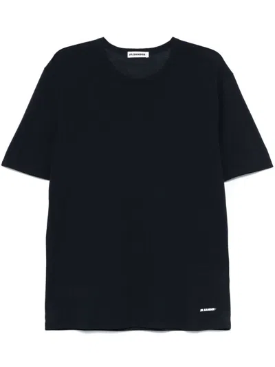 Jil Sander Blue Cotton T-shirt With Small White Logo
