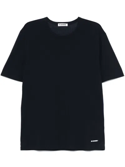 JIL SANDER BLUE CREWNECK PRINTED LOGO T-SHIRT