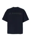 Jil Sander Blue Crewneck T-shirt With Logo Lettering On The Front In Cotton Man In Black