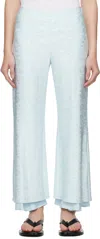 Jil Sander Blue Fluid Viscose Flower Jacquard Trousers