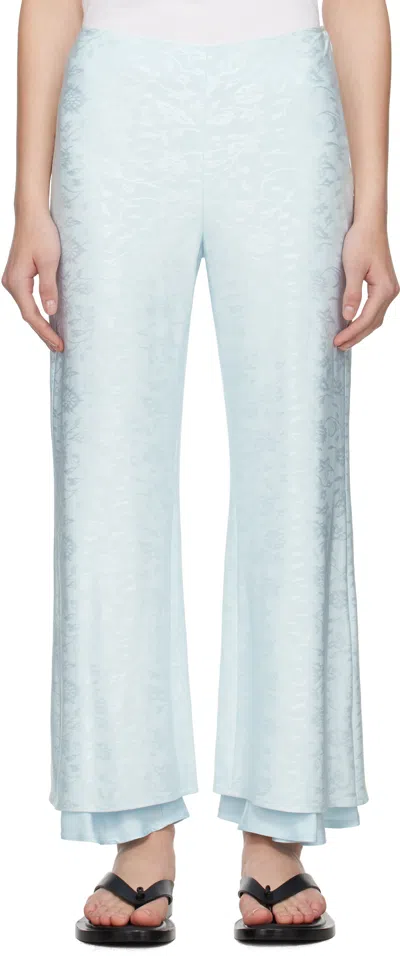 Jil Sander Blue Fluid Viscose Flower Jacquard Trousers
