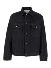 Jil Sander Blue Jacket With Classic Collar And Logo Patch On The Rear In Denim Man In Blue