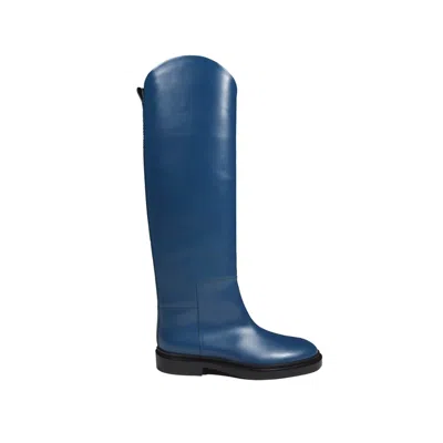 Jil Sander Blue Leather Knee-high Boots In Green