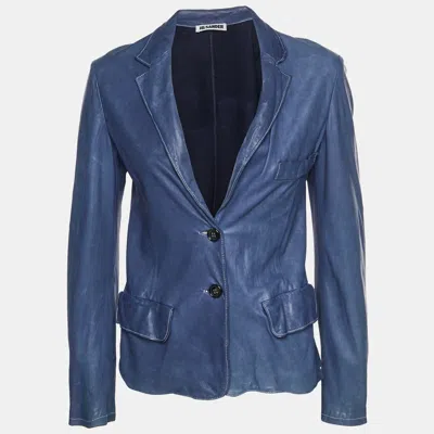 Pre-owned Jil Sander Blue Leather Single Breasted Jacket S