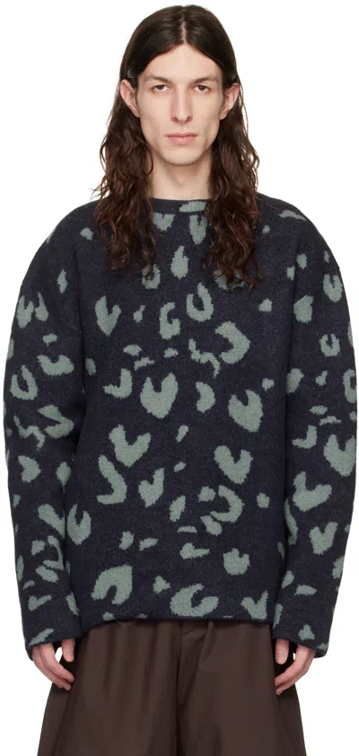 Jil Sander Blue Leopard Long Sleeve Crewneck In 470 - Open Blue