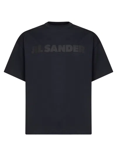 Jil Sander Men Blue Lightweight Cotton Jersey Logo T-shirt In Black