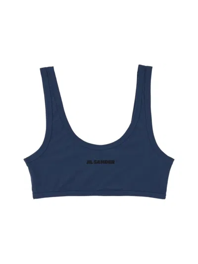 JIL SANDER BLUE LOGO BIKINI TOP SWIMWEAR