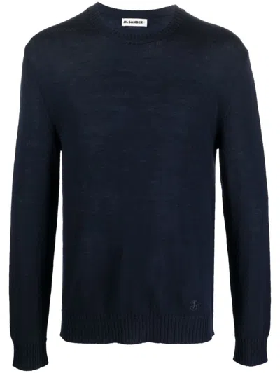Jil Sander Blue Logo Embroidery Sweater In 402