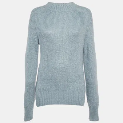 Pre-owned Jil Sander Blue Mohair Rib Knit Mock Neck Sweater M