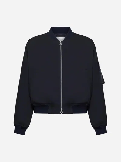 JIL SANDER BLUE NYLON PADDED BOMBER JACKET