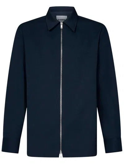 Jil Sander Blue Polyester Shirt In Navy