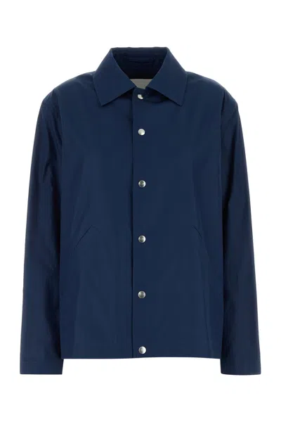 Jil Sander Collared Neck Taffeta Jacket Long Sleeves In Blue