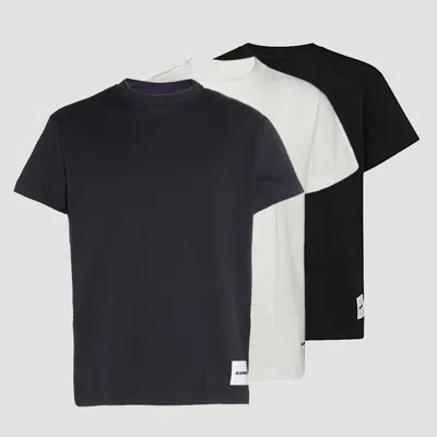 Jil Sander Blue, White And Black Cotton T-shirts In Red