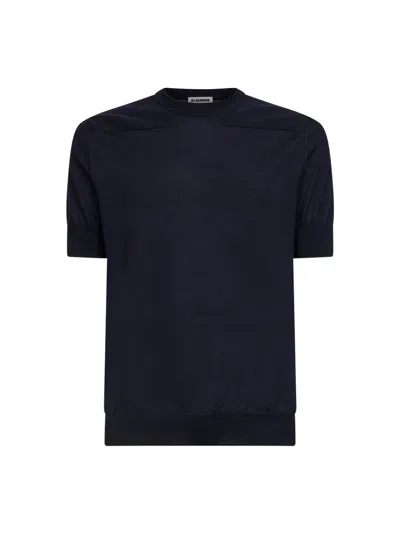 Jil Sander Blue Wool Knit Short-sleeved Sweater