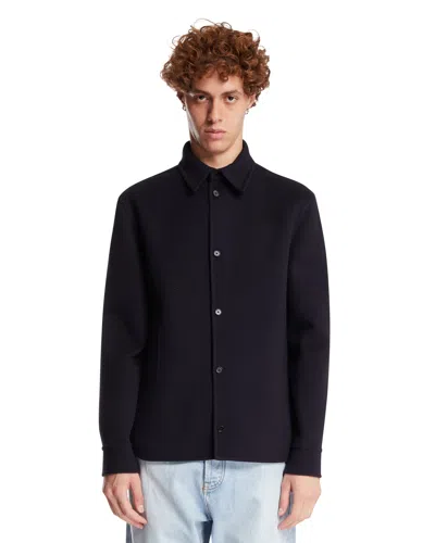 Jil Sander Blue Wool Overshirt Jacket In Black