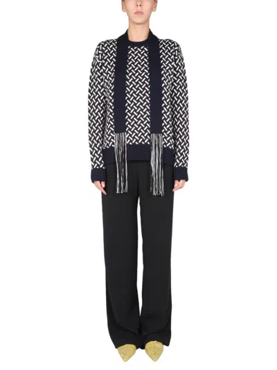 Jil Sander Bold Jacquard Knit Sweater In Blue