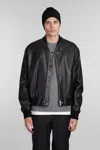 Jil Sander Leather Zipped Bomber Jacket In Black