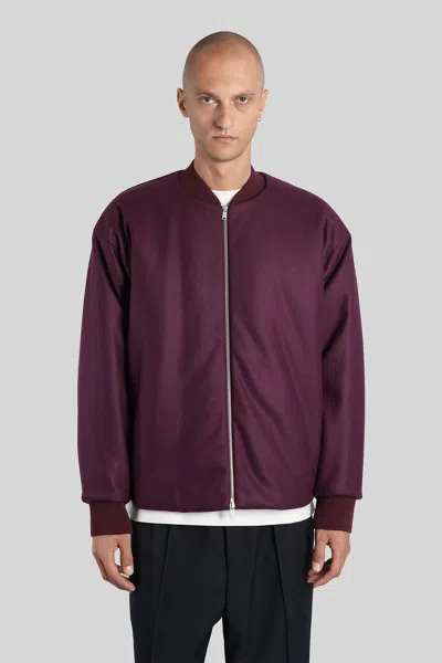 Jil Sander Bomber Jacket In Bordeaux Wool In Burgundy