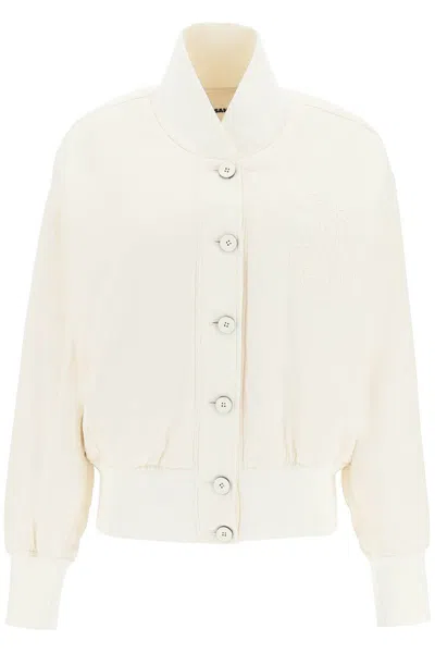 Jil Sander Bomber Jacket With Embroidered Monogram In White