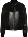 Jil Sander Ribbed Collar Leather Bomber Jacket In Black
