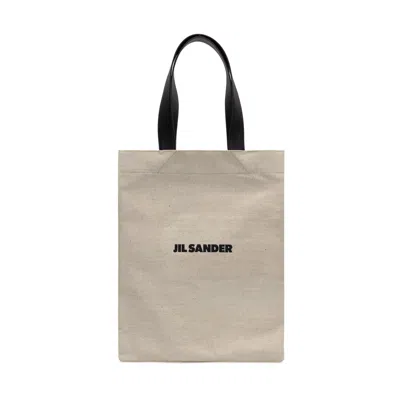 Jil Sander Leather-trimmed Canvas Tote In Neutral