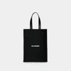 Jil Sander Logo Print Cotton-linen Blend Tote Bag In Black