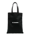 Jil Sander Black Tote Bag With Logo Print In Canvas Woman In Black