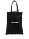 Jil Sander Black Linen And Cotton Canvas Medium Tote Bag In Black