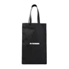 Jil Sander Black Tote Bag With Logo Print In Canvas Woman In Black