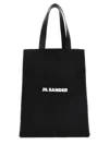 Jil Sander Logo Print Cotton-linen Blend Tote Bag In Black