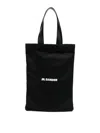 Jil Sander Logo Print Cotton-linen Blend Tote Bag In Negro
