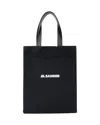 Jil Sander Logo Print Cotton-linen Blend Tote Bag In Black