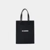 Jil Sander Logo Print Cotton-linen Blend Tote Bag In Black