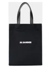 Jil Sander Logo Print Cotton-linen Blend Tote Bag In Black